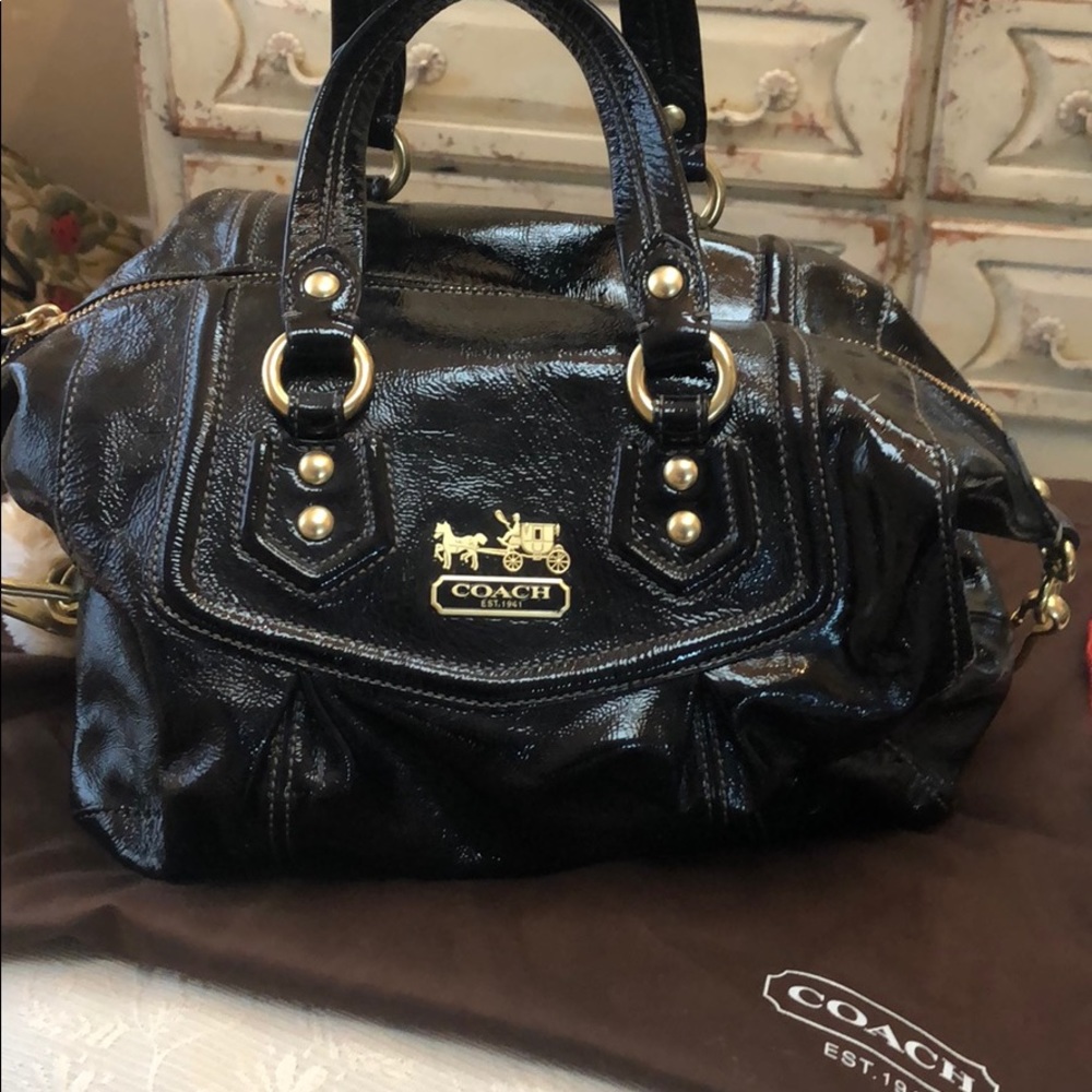 Coach black patent leather bag